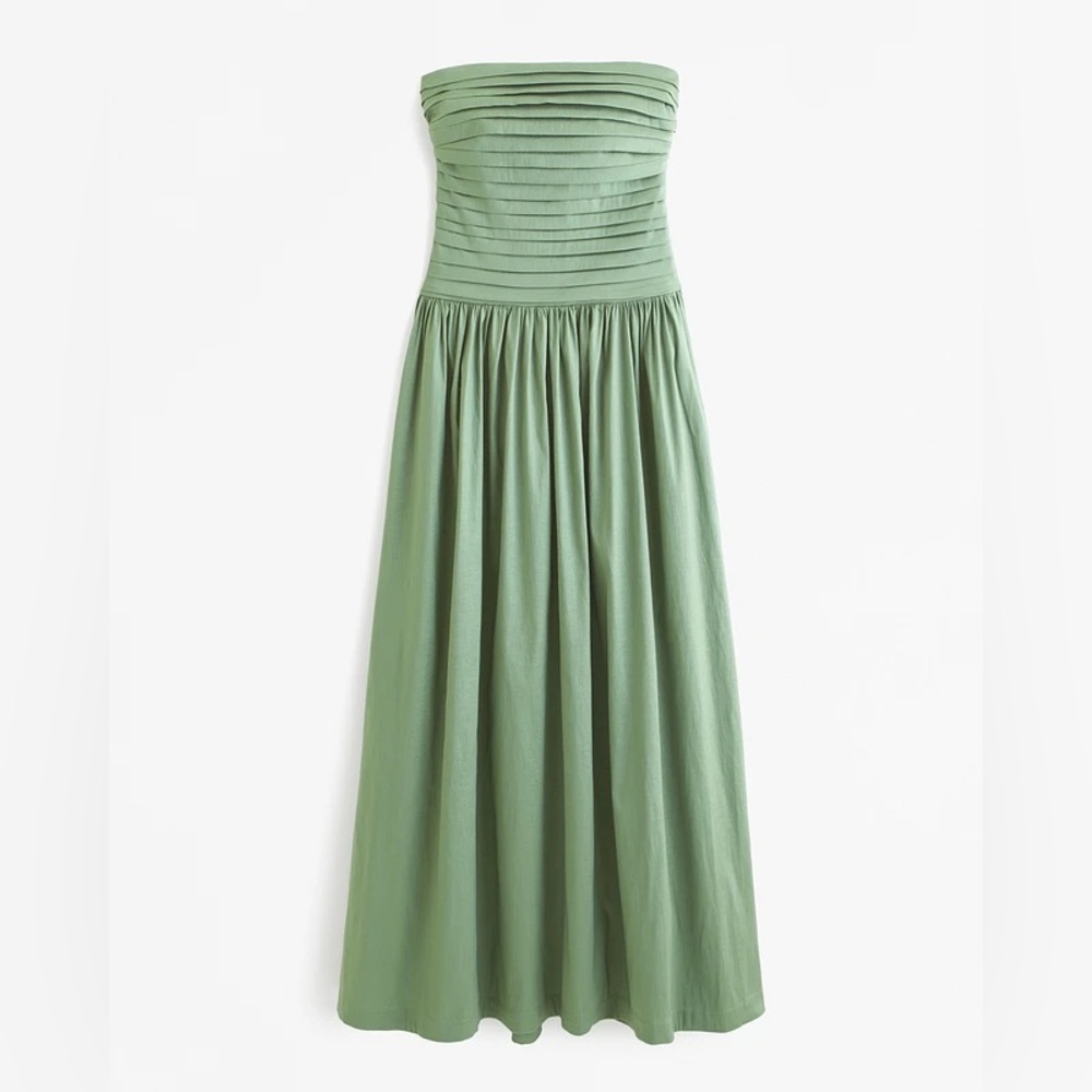 Abercrombie & Fitch Strapless Pleated drop waist Maxi Dress - Sage